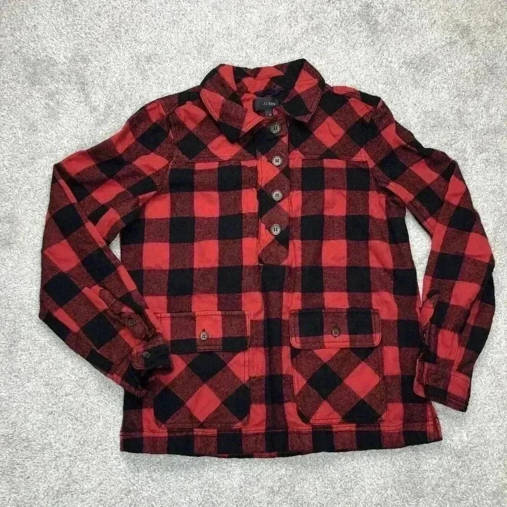 J. Crew Plaid Check Shirt XS Jacket Pullover Wool Blend Red Black